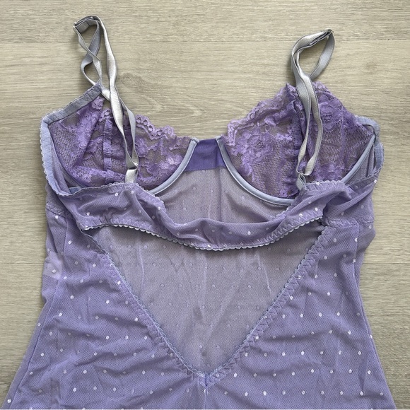 Dreamgirl Lavender Mesh Lace Flirty Slip Chemise Dress - Picture 7 of 7
